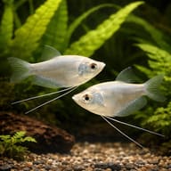 Moonlight Gourami (Trichogaster microlepis) pair in a planted aquarium - view 2