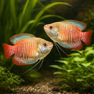 Rainbow Dwarf Gourami (Colisa lalia rainbow) pair in a planted aquarium - view 2