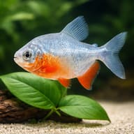 Representative illustration of a juvenile Red-Bellied Pacu above broad-leaved plants - view 4