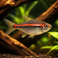 Red-Line Tetra (Hyphessobrycon amapaensis) shoal among driftwood and plants — representative image - view 1