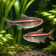 Pair of Red-Line Tetras showing the red lateral stripe - view 2