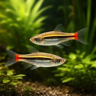 Rasbora Borapetensis pair in a planted aquarium - view 2