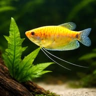 Representative gold Three-Spot Gourami among live plants; exact mixed colour form is not guaranteed — representative image - view 4