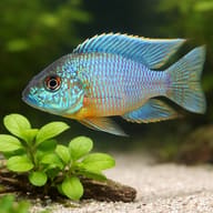 Turquoise Peacock Cichlid — close view showing fin and scale detail — representative image - view 4