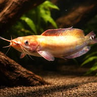 Albino Walking Catfish (Clarias batrachus) resting near driftwood in a secure aquarium — representative image - view 1