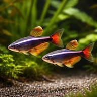 Pair of White Cloud Mountain Minnows in a planted aquarium; live fish vary - view 8