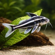 Humbug Catfish, Striped Rap — Xiphophorus Maculatus — Catfish cory pleco — close view showing fin and scale detail - view 4