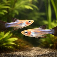 Yellow Belly, Sickle Girard (Girardinus falcatus) — pair in a planted aquarium — representative image - view 2