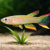 Yellow-Green Gabon Killie (Aphyosemion gabunense) scale and plant aquarium visual — representative image - view 4