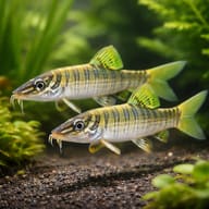 Zebra Loach, Banded Loach — pair in a planted aquarium — representative image - view 2