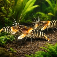 Zebra Crayfish pair in a cave-rich freshwater aquarium — representative image - view 2