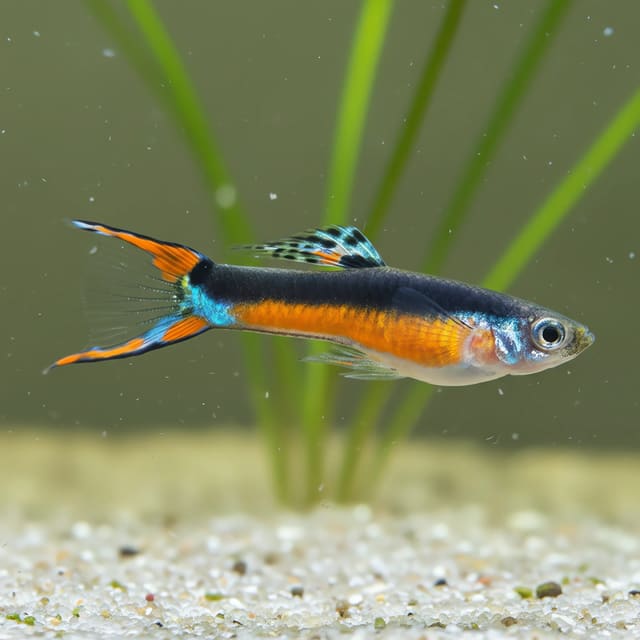 Illustrative Endler-type male for the Santa Maria listing; not the exact fish supplied