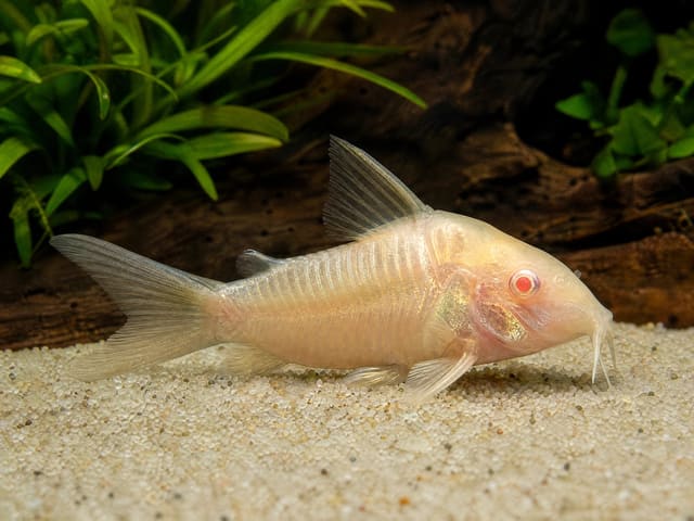 Albino Golden Cory (Albino Corydoras) real fish side view