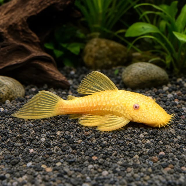 Albino Green Dragon Bristlenose Pleco (Ancistrus sp.) in a planted aquarium