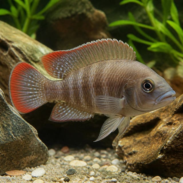 Altolamprologus compressiceps Red Fin Kagunga Tanganyikan cichlid 3-4 cm with compressed body and red fin accents