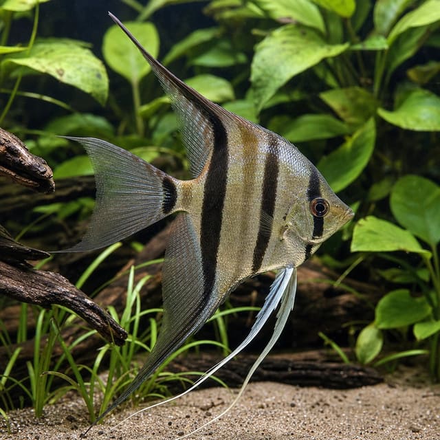Inirida F1 Altum Angelfish Pterophyllum altum in a tall aquarium
