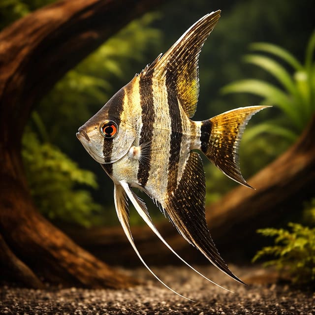 Peruvian Altum Angelfish in a tall planted aquarium — representative image