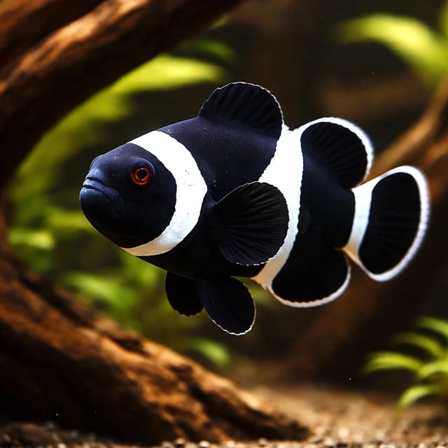 Black Ocellaris Clownfish Amphiprion ocellaris juvenile 2-3 cm in marine aquarium