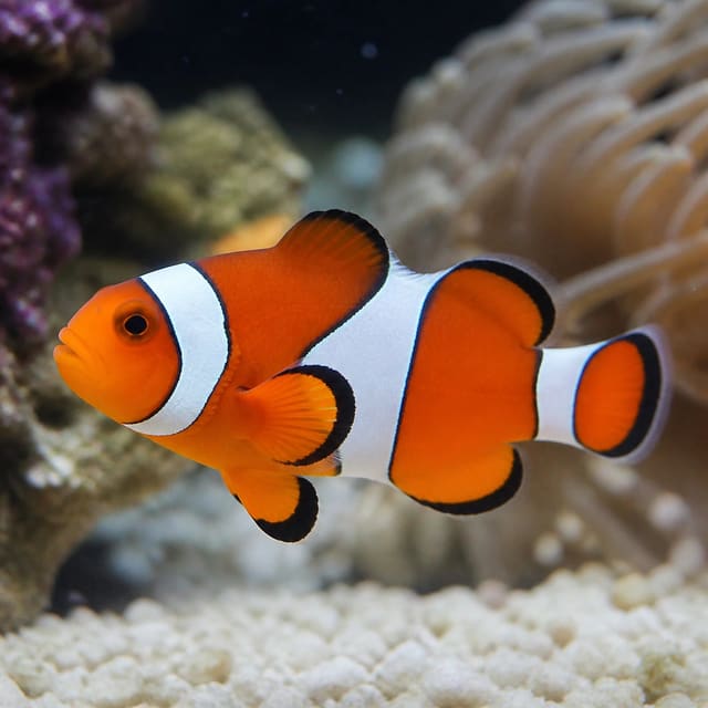 Misbar Ocellaris Clownfish Amphiprion ocellaris in a reef aquarium