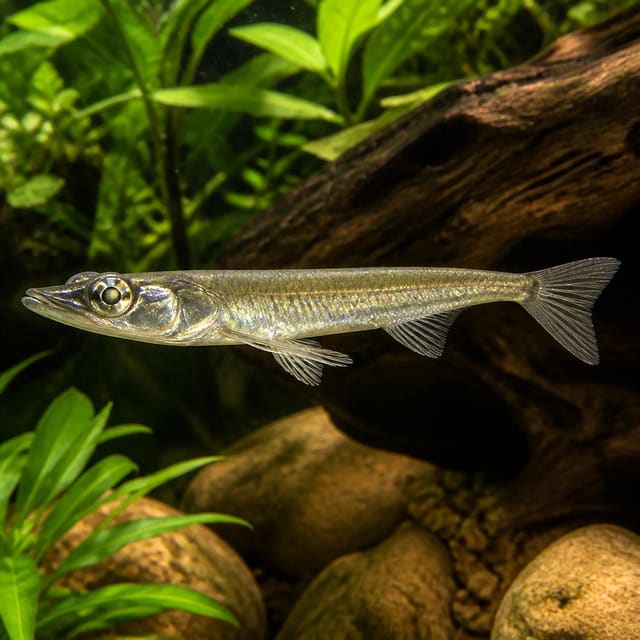 Anableps anableps Four-eyed Fish 4-6 cm swimming near the water surface in a brackish aquarium