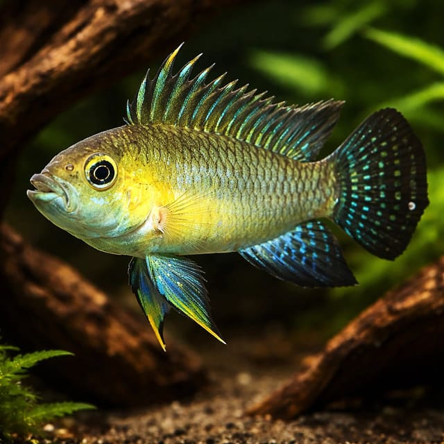 Jurua Dwarf Cichlid (Apistogramma juruensis) in a planted dwarf-cichlid aquarium — representative image