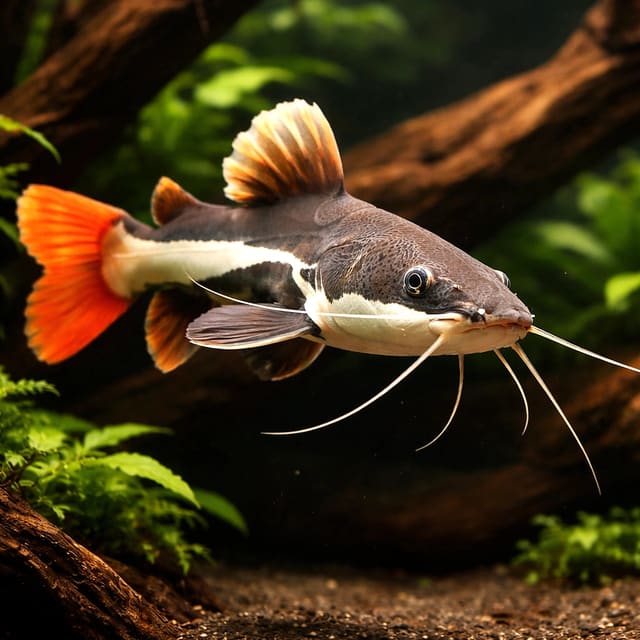 Redtail Catfish (Phractocephalus hemioliopterus) - massive predatory catfish with striking red tail