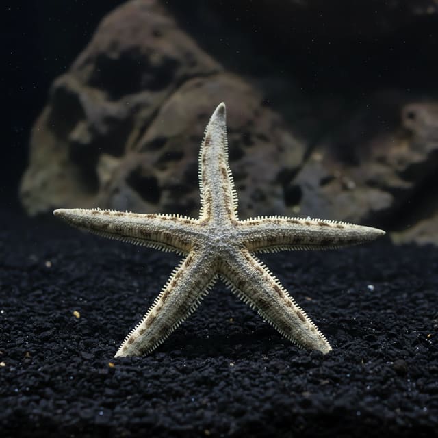 Archaster typicus sand sifting starfish on fine marine sand in a saltwater aquarium