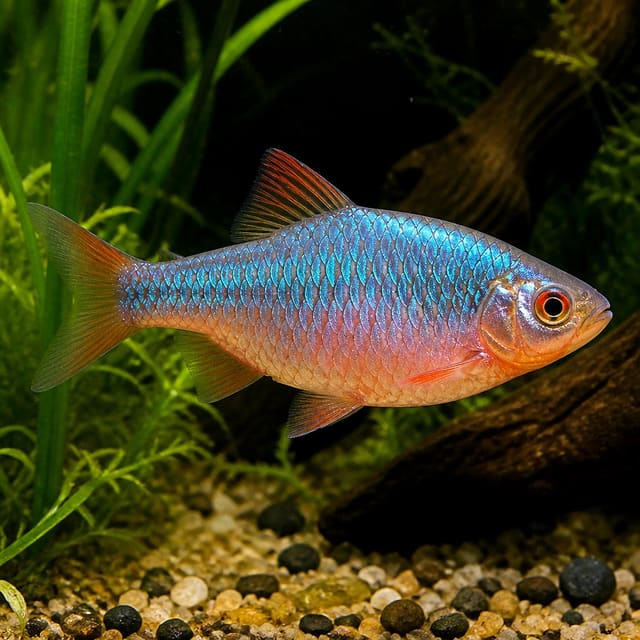 Neon Rosy Barb Barbus conchonius 3-3.5 cm showing bright neon colouring