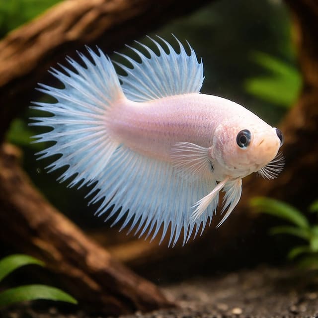 Crowntail Female Betta (Betta splendens) in a planted aquarium