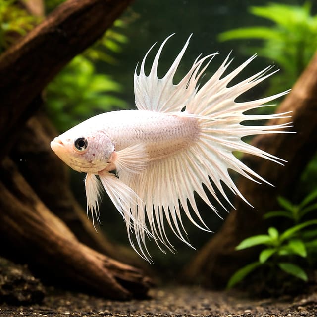 Betta spl. male crowntail white L — Fresh Water Fish