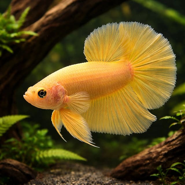 Betta spl. male plakat halfmoon yellow L — representative image