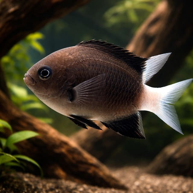 Bicolor Chromis Chromis margaritifer marine fish with two-tone colouring, medium size
