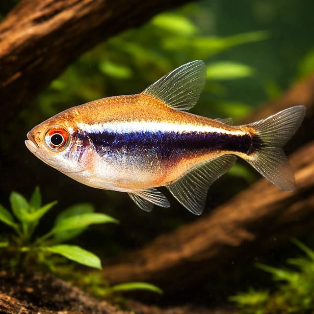 Black Neon Tetras – Hyphessobrycon herbertaxelrodi with iridescent stripe