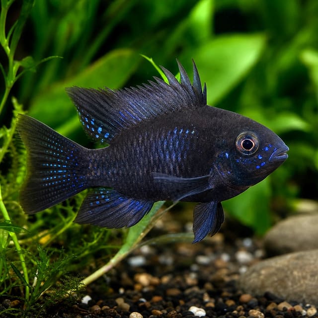 Blue Red Head Ram dwarf cichlid Mikrogeophagus ramirezi