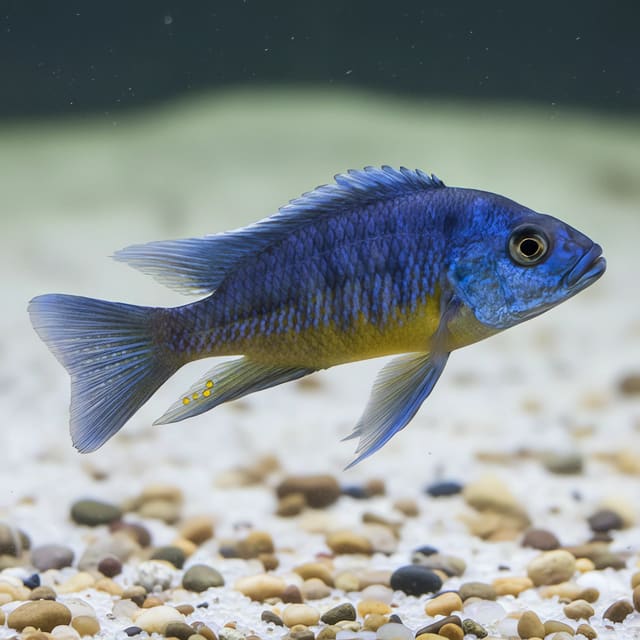 Blue Orange Insignis Cichlid (Protomelas spilonotus 'Tanzania') in a planted aquarium — representative image