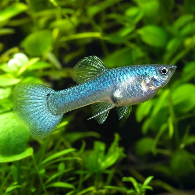 Poecilia ret. female blue turquoise natural aquarium image