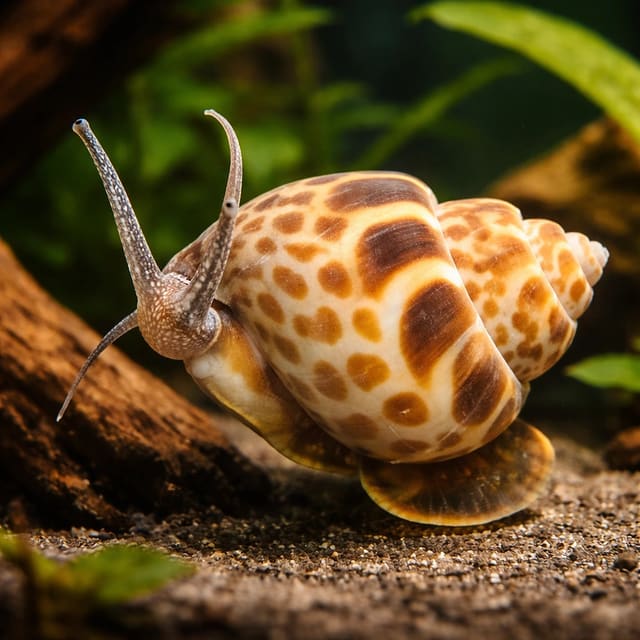 Bybylon Shell Light Babylonia spirata marine snail with patterned spiral shell on a sandy substrate