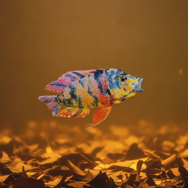 Calico Red Neon Peacock Cichlid (Aulonocara calico red neon) - natural aquarium image
