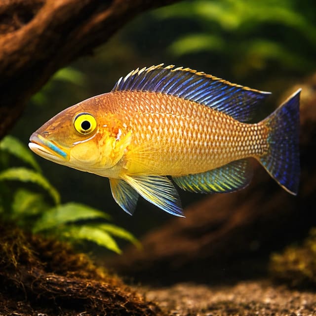 Callipterus cichlid Lamprologus callipterus in side view