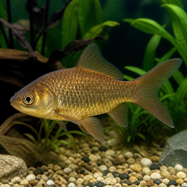 Bronzed comet goldfish Carassius auratus 9-11 cm with metallic bronze body and flowing tail