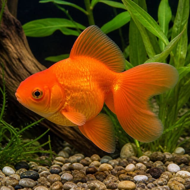 Red Broadtail Goldfish Carassius auratus l.f. 9-10 cm with flowing red fins
