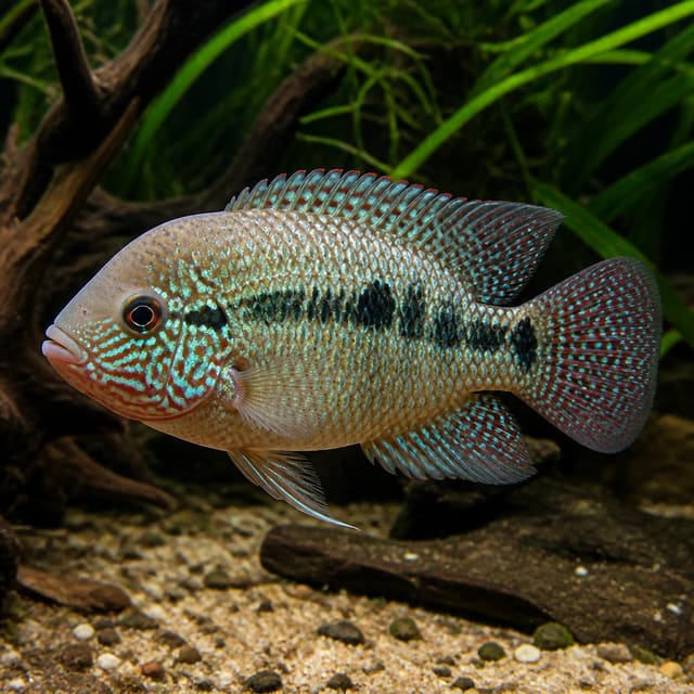 Hemichromis cutteri XL jewel cichlid live fish with vivid red and blue colouring