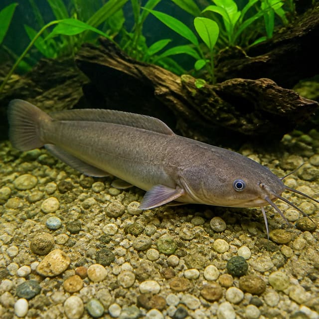 Walking Catfish Clarias batrachus juvenile 4-5 cm with elongated body and whisker-like barbels