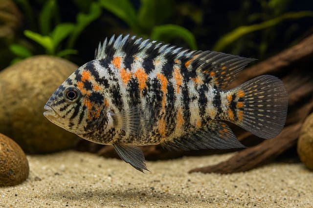 Convict Cichlid OB (Cichlasoma nigrofasciatum OB) - natural aquarium image