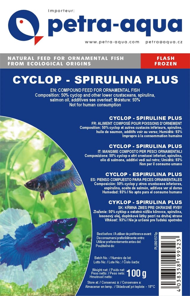 Petra Cyclops Spirulina Plus frozen fish food 6 x 100g blister pack