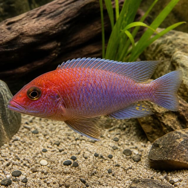 Cynotilapia fletti Red Top Malawi mbuna cichlid 3-4 cm with red-topped dorsal fin