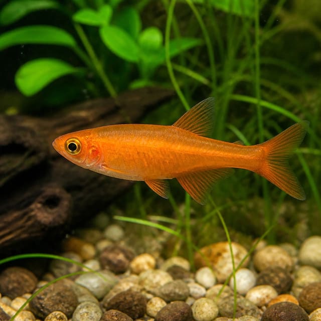 Orange Giant Danio Danio malabaricus 4-5 cm swimming in a freshwater aquarium