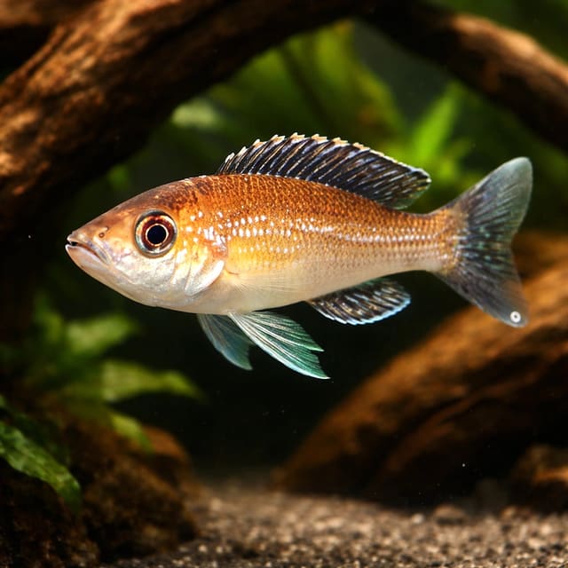Dull Slender Cichlid Paracyprichromis brieni in a Tanganyika aquarium — representative image