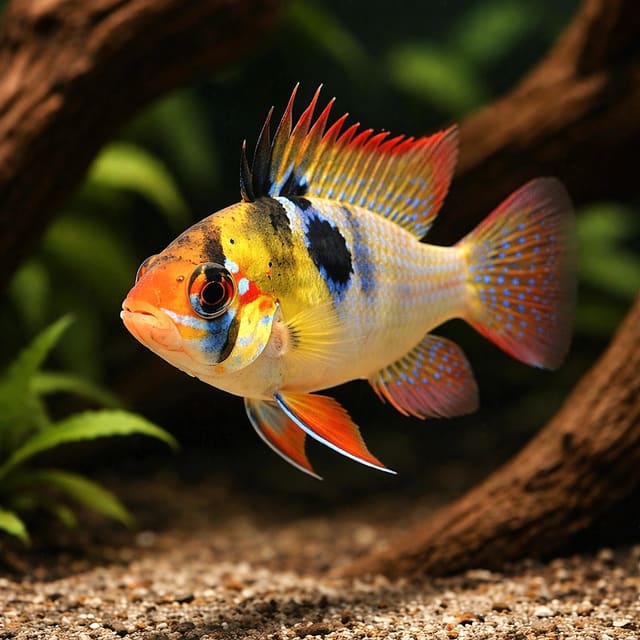 Asia Form Ram Cichlid (Mikrogeophagus ramirezi) in a planted aquarium