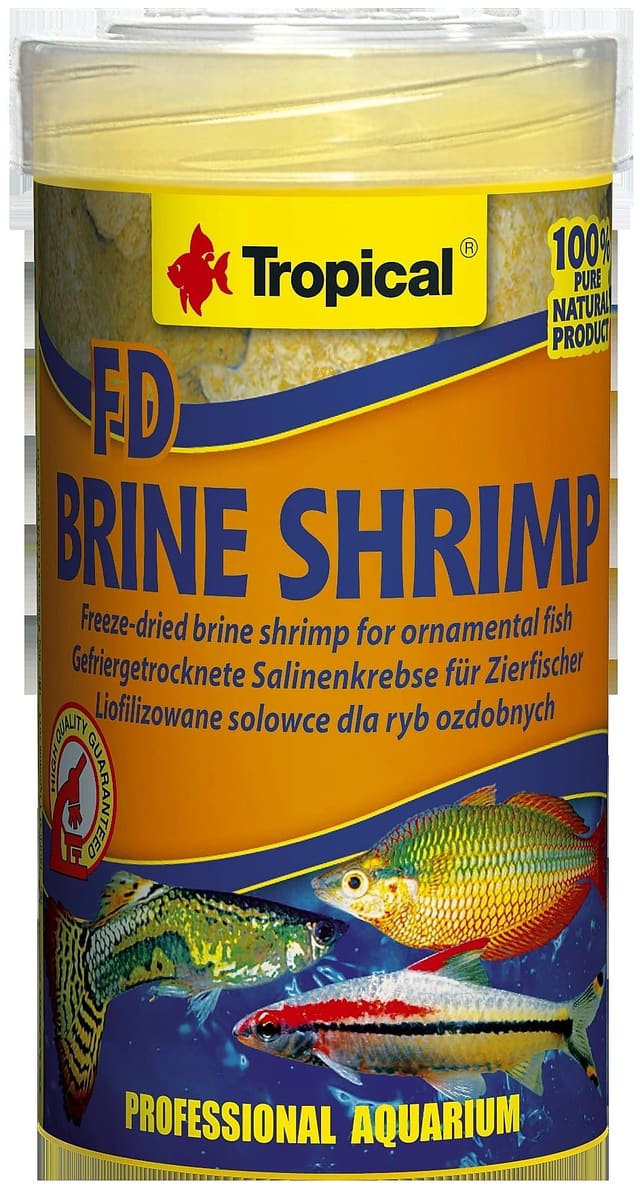 Front view of Tropical FD Brine Shrimp freeze-dried Artemia fish food tub